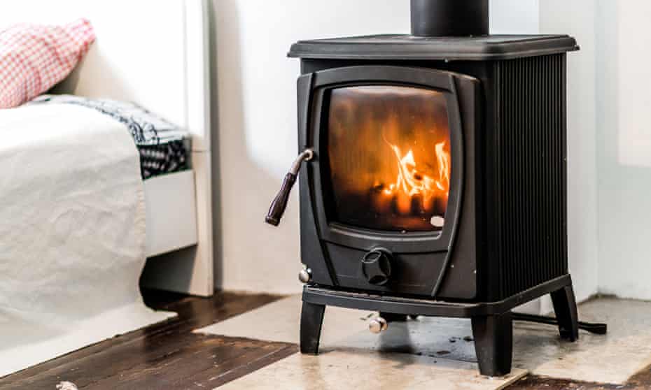 Wood burning stove in bedroom