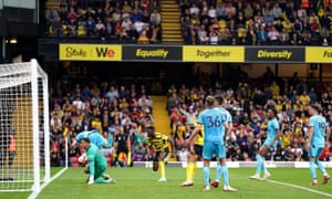 Watford’s Ismaila Sarr scores their equaliser.