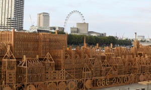 A 120-metre long model of 17th-century London, which will be burned on the Thames on Sunday night