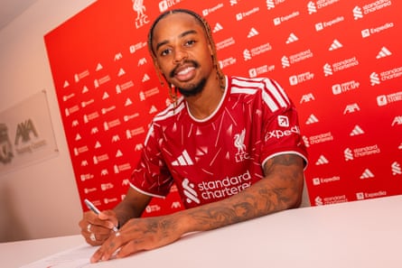 Bradley Barcola at his Liverpool unveiling