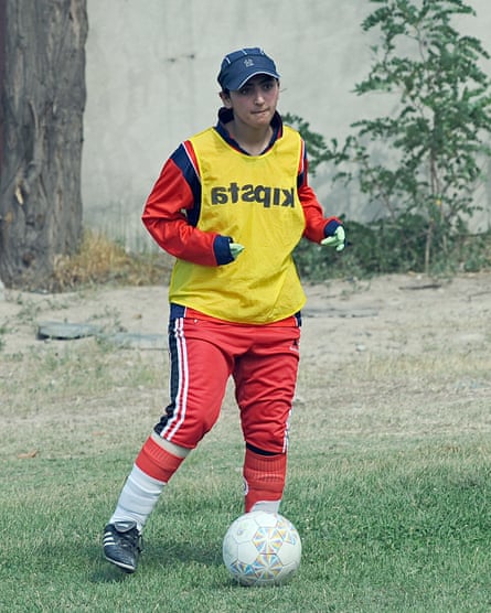 Khalida Popal takes part in an Afghanistan practice session at a military club in Kabul in 2010.
