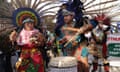 COP28 UNFCCC Climate Conference: Day Nine<br>DUBAI, UNITED ARAB EMIRATES - DECEMBER 09: Activists, including Indigenous from Mexico, prepare to march in protest on day nine of the UNFCCC COP28 Climate Conference at Expo City Dubai on December 09, 2023 in Dubai, United Arab Emirates. The march coincided with a Global Day of Action for Climate Justice and protesters demanded a ceasefire in Gaza, global climate justice and a variety of other human rights and climate causes. The COP28, which is running from November 30 through December 12, is bringing together stakeholders, including international heads of state and other leaders, scientists, environmentalists, indigenous peoples representatives, activists and others to discuss and agree on the implementation of global measures towards mitigating the effects of climate change. (Photo by Sean Gallup/Getty Images)