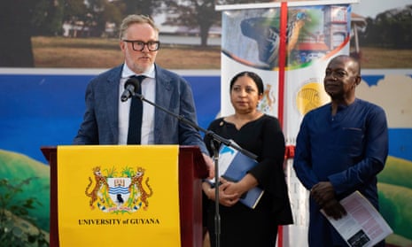 Charles Gladstone, a descendant of former plantation owner John Gladstone, delivers an apology on behalf of the Gladstone family at Georgetown University in Guyana on Friday.