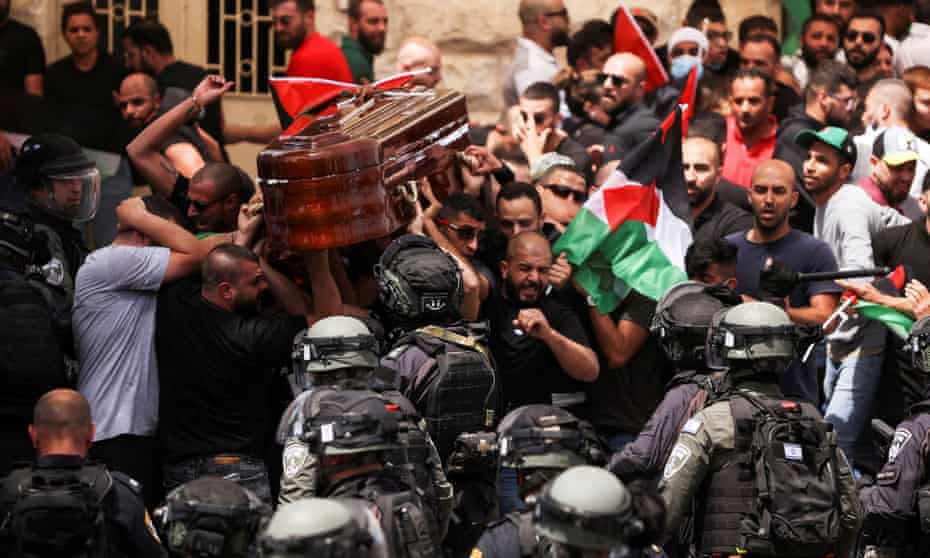 Mourners at the funeral of Shireen Abu Aqleh in Jerusalem were attacked by baton-wielding police.
