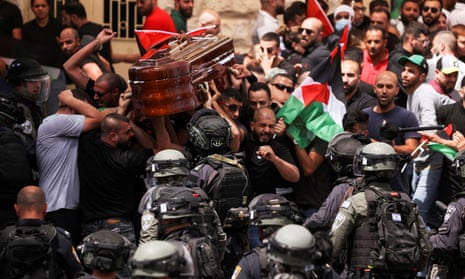 Israeli police clash with mourners at the funeral in Jerusalem of Shireen Abu Aqleh