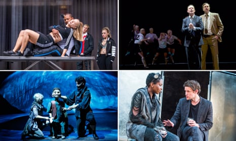 (clockwise from top left) Imogen at Shakespeare’s Globe, The Damned United at West Yorkshire Playhouse, Unreachable at the Royal Court and The Grinning Man at Bristol Old Vic