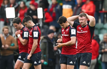 Munster players, from right, Seán O'Brien, Antoine Frisch, Conor Murray and Joey Carbery show their dejection at the final whistle