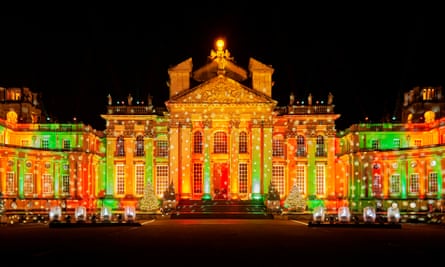 Blenheim Palace in Oxfordshire lit up.