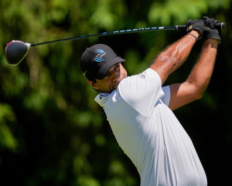 Aaron Rai plays a shot