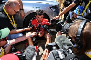 Kevin Vauquelin of Team Arkea - B&B Hotels speaks to the media after the stage.