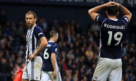 West Bromwich Albion’s Craig Dawson and Jay Rodriguez react after Watford’s late equaliser.