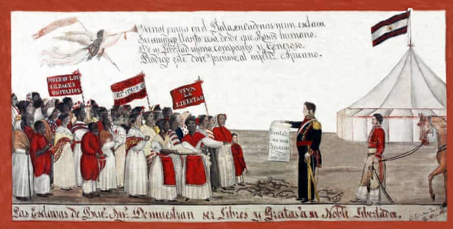 Black slaves pay homage to the 19th-century politician Juan Manuel de Rosas.