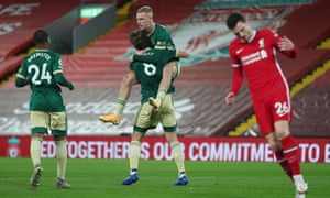 Sheffield United’s Sander Berge celebrates scoring their first goal with team mates.