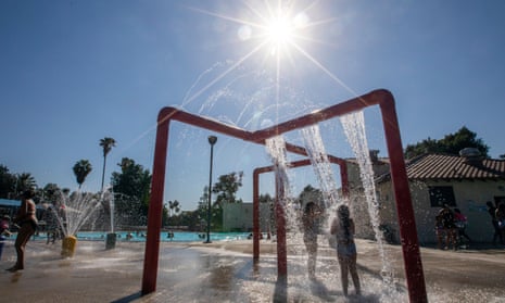A swimming pool in San Bernardino in June. Heat is already the biggest weather-related killer of Americans, according to the National Weather Service.