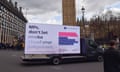 Van with message from Cancer Research UK urging MPs to back smoking ban, London, 16 April 2024. 