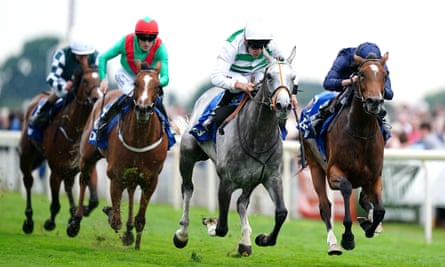 Alpinista ridden by jockey Luke Morris (centre) wins the Yorkshire Oaks during day two of the Ebor Festival in August.