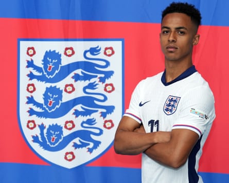 Omari Hutchinson poses during an England media session at St George’s Park