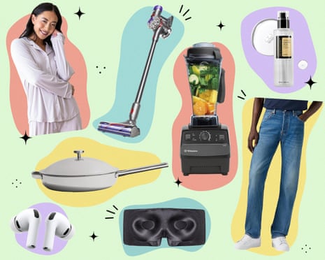 A round up of October Prime Day Deals 2026, including jeans, a cooking pan, a blender, pajamas, airpods, a vacuum and a sleep mask