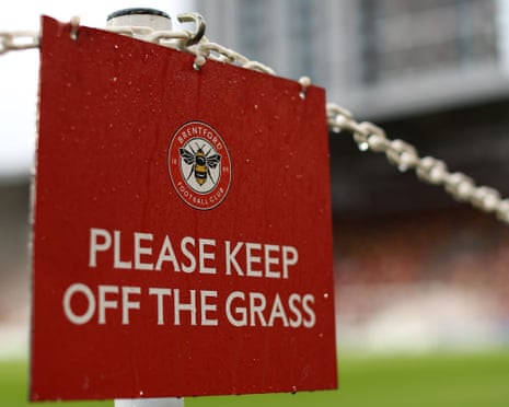 A sign on the side of the pitch before Brentford v Chelsea