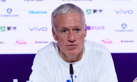 France head coach Didier Deschamps talks during the France press conference yesterday.