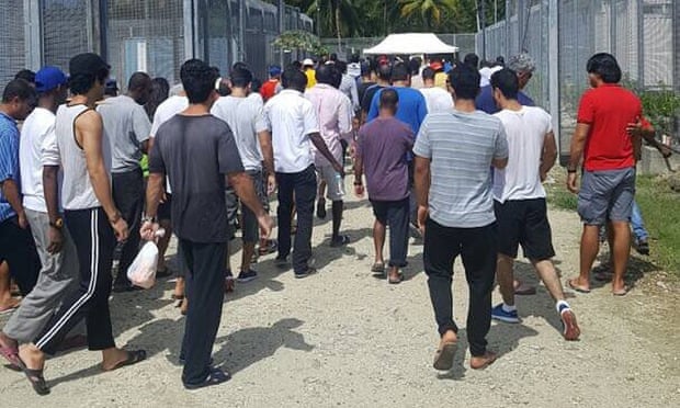 Refugees and asylum seekers at the Manus Island immigration detention centre last week