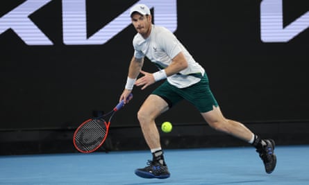 Andy Murray races to keep the ball in play against Thanasi Kokkinakis