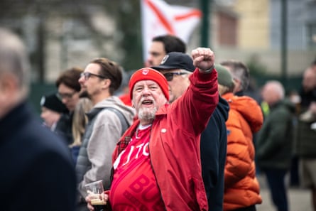 Andy Lane of the Jersey Bulls Independent Supporters Club gets behind the team