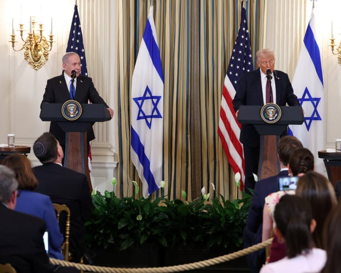 Trump and Netanyahu hold press conference to announce plan to ‘end Gaza conflict’ – live