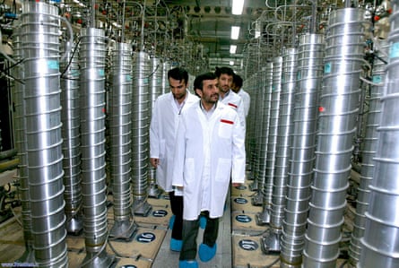 Mahmoud Ahmadinejad visits the Natanz uranium enrichment facility in April 2008.