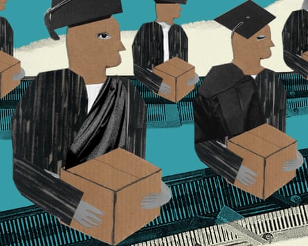 A factory production line, where students were the product