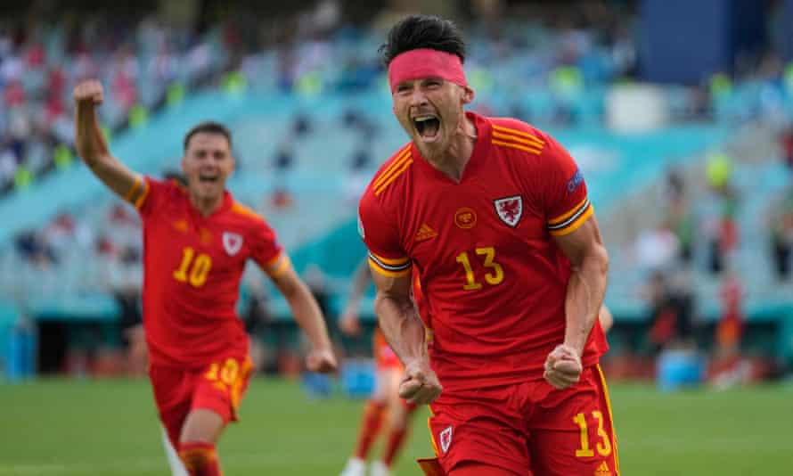 Wales’ Kieffer Moore celebrates after scoring his side’s equaliser against Switzerland.