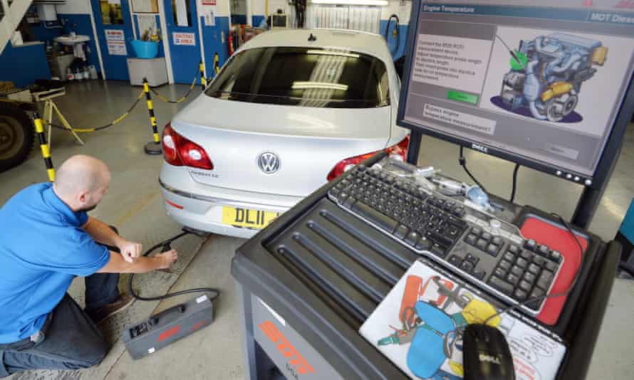A Volkswagen Passat CC car is tested for its exhaust emissions.