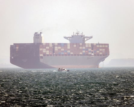 The Iran-flagged instrumentality alloy Hamouna anchored successful nan strait of Hormuz.