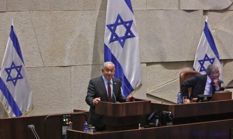 Israel’s prime minister-designate, Benjamin Netanyahu, speaks at the Knesset.