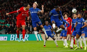 Virgil van Dijk scores to make it 1-0 in extra-time. EFL Carabao Cup Final between Chelsea and Liverpool at Wembley Stadium on February 25th 2024 in London, England (Photo by Tom Jenkins)