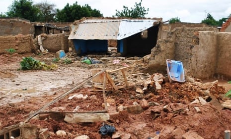 Houses destroyed by flooding on the outskirts of the capital, Ouagadougou. 