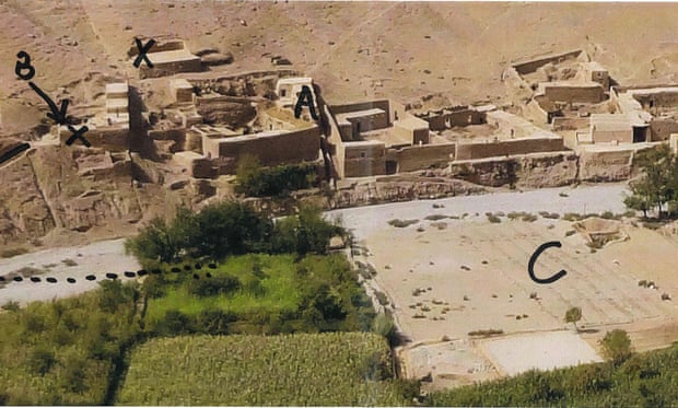 A picture of the village of Darwan, marked up by SAS soldier Ben Roberts-Smith.