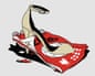 Illustration of beige high-heeled sandal rests on a crumpled red sports flag on the ground