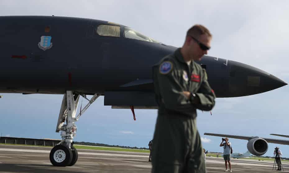 A US Air Force B-1B bomber sits on the tarmac at Andersen Air Force base on Guam.