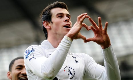 Gareth Bale pictured as a Tottenham player in January 2012 after scoring against Manchester City.