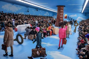 Models present creations from the fall/winter 2020/2021 men’s collection by Abloh for Louis Vuitton during Paris fashion week