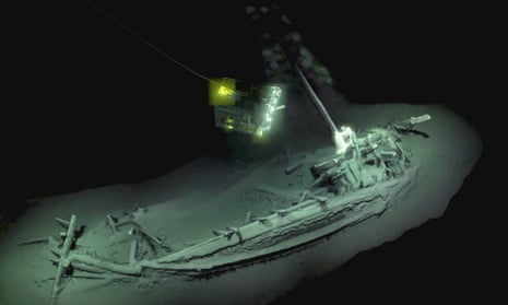 Lights illuminate the 2,400-year-old Greek ship found 2km underwater off Bulgaria