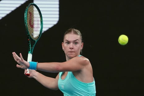 Maria Timofeeva uses a forehand return to defeat Beatrice Haddad Maya in the third round of the Australian Open.
