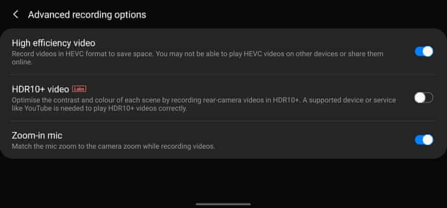 samsung camera settings