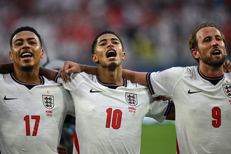 England's Morgan Rogers, Jude Bellingham and Harry Kane