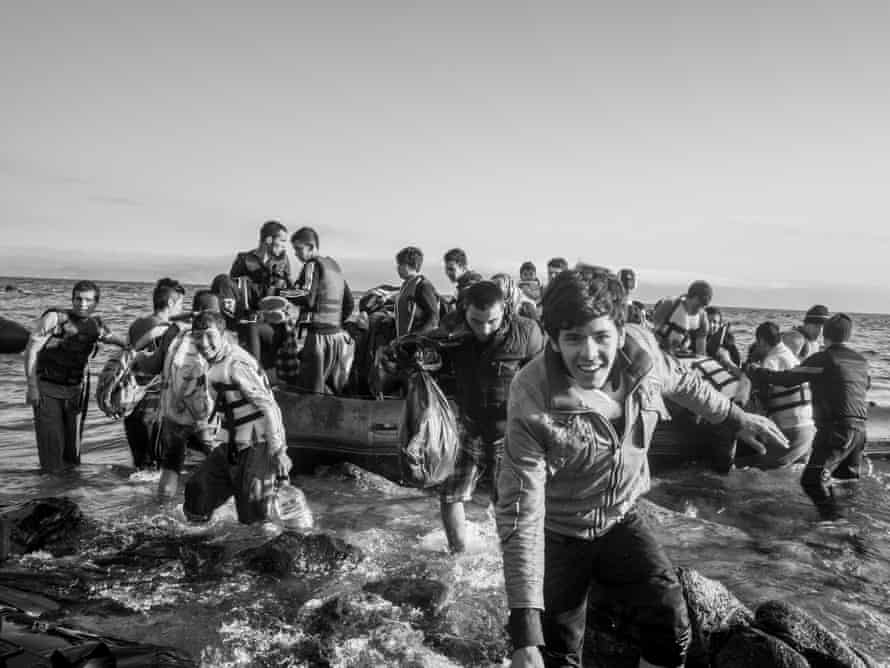 Refugees disembark on Lesbos, Greece, 2015