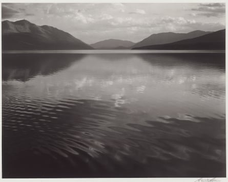 black and white photo of a lake.