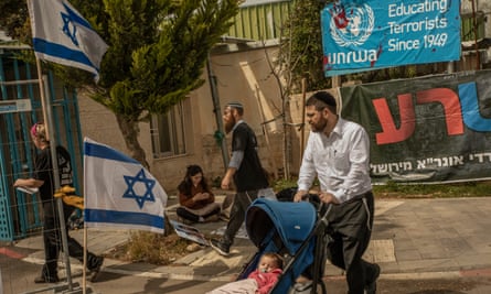 Israeli activists outside the Unrwa offices in Jerusalem