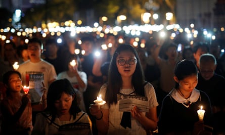 A candlelight vigil on the anniversary of the Tiananmen Square massacre