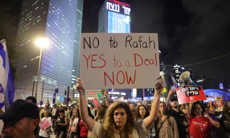 Protesters block the Ayalon highway where they call for the immediate release of Israeli hostages held by Hamas in Gaza, during a protest in Tel Aviv, Israel.